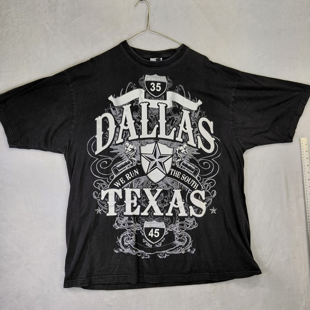 Phat Dog Dallas Texas We Run The South Graphic T-Shirt Black Mens 3XL I-35 I-45